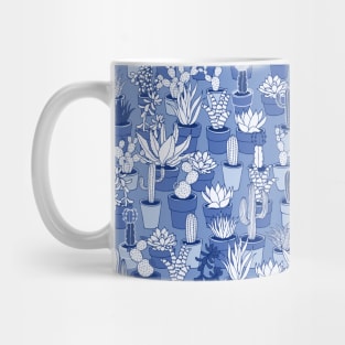 Succulents - Monochrome cactii pattern in blue Mug